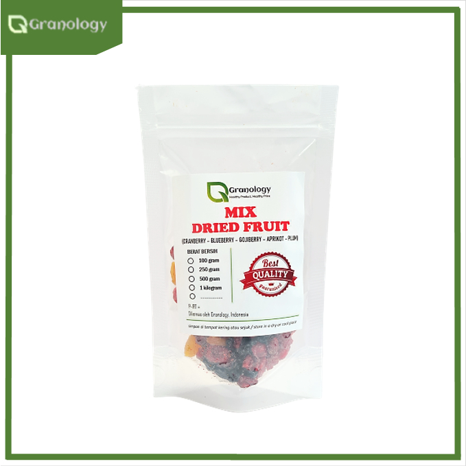 Mix Fruit 100 gram (Blueberry, Cranberry, Gojiberry, Aprikot dan Plum) by Granology