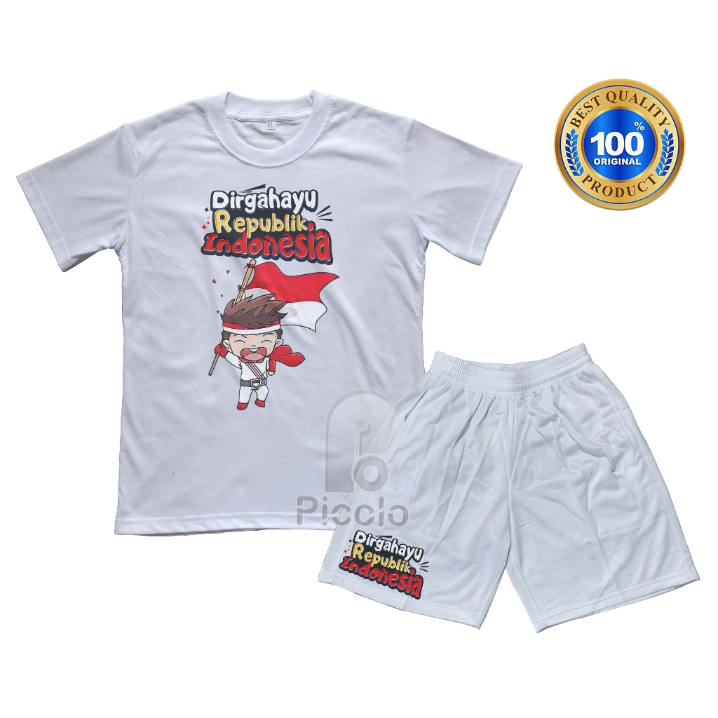 (FREE NAMA) BAJU KAOS SETELAN ANAK MOTIF 17 AGUSTUS KEMERDEKAAN INDONESIA Bahan COTTUN