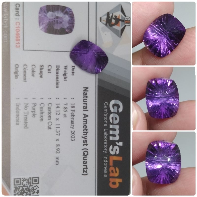 NATURAL Amethyst 7,8ct kecubung Ungu Custom cut Bagus memo GLI