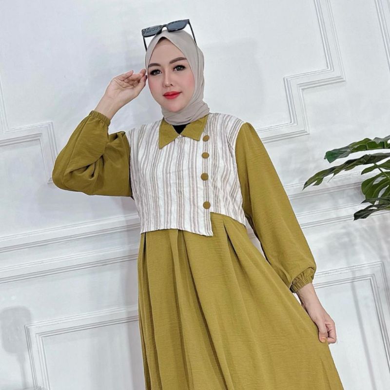 Gamis Airflow mix Motif - STRIPI DRESS //JF1072