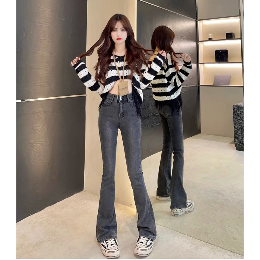 Korean Highwaist Fit Stretch Stretch Celana Cutbray Jeans Wanita