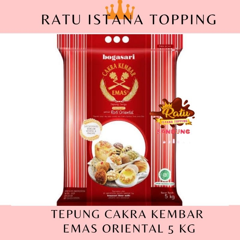 

TEPUNG CAKRA KEMBAR EMAS ORIENTAL 5 KG TEPUNG TERIGU PREMIUM PROTEIN TINGGI