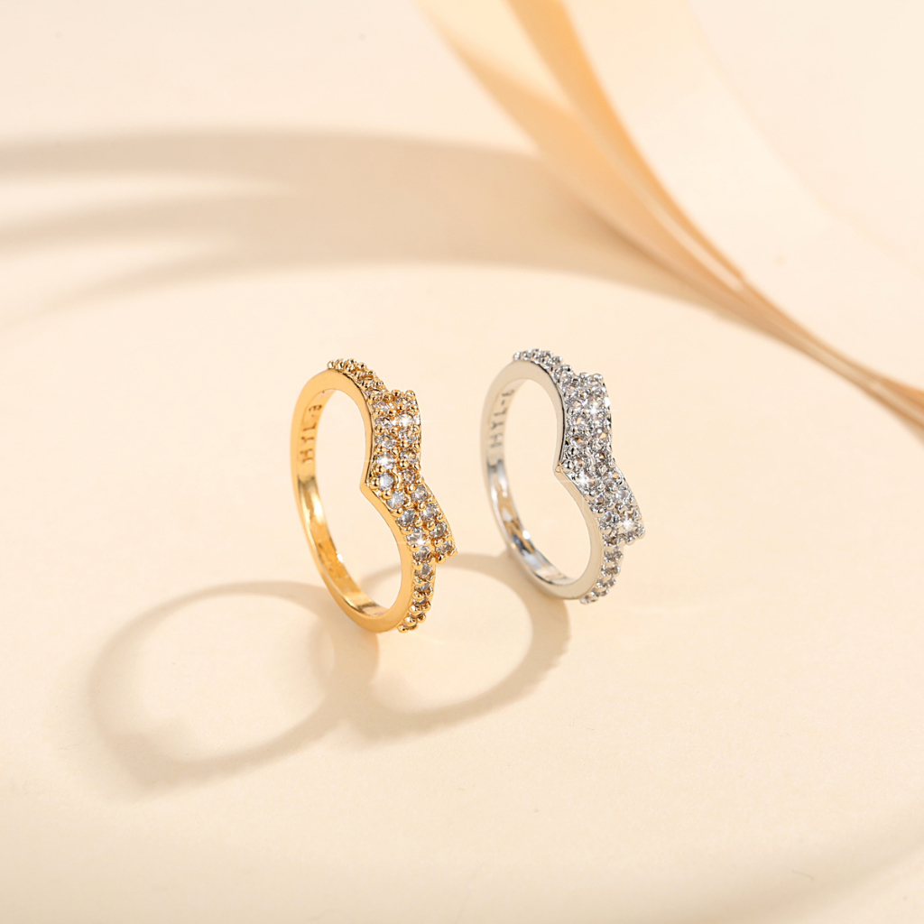 Y063 [COD✔] Cincin Wanita Titanium Lapis Emas Fashion Wanita Cincin Terbuka Berlian