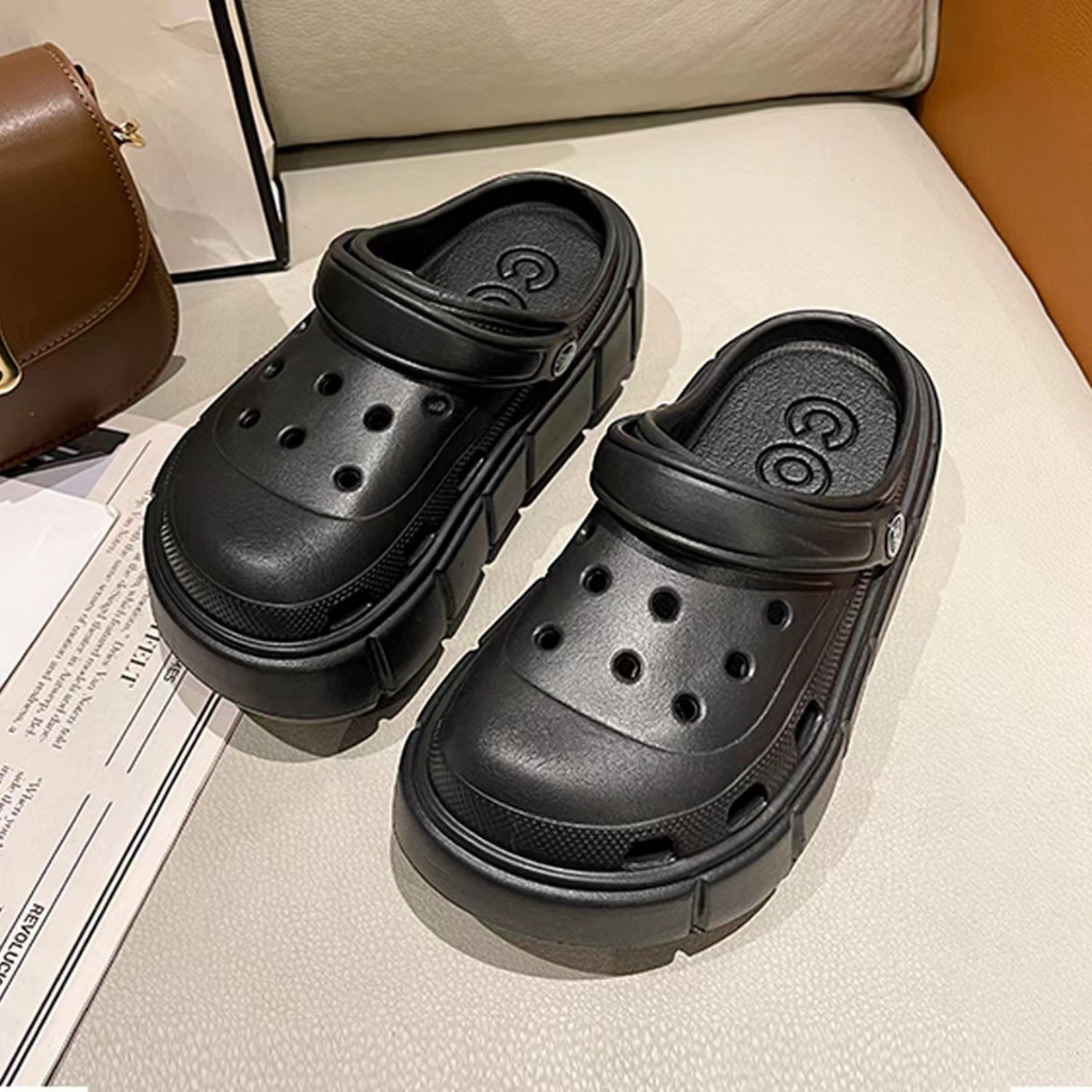 Sandal Wanita EVA Baim Crocs Kaws &amp; Smile Bear Rubber Classic Platform Slip On Korean Import Winola Collection 9008+33