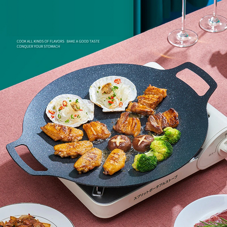 Wajan Konduksi Alat Pemanggang 34cm &amp; 36cm Wajan Anti Lengket Tempat Pemanggang Bulat Bbq Piring Pemanggang Wajan Datar Grill Barbeque Pan Wajan Panggang Smokeless Bbq