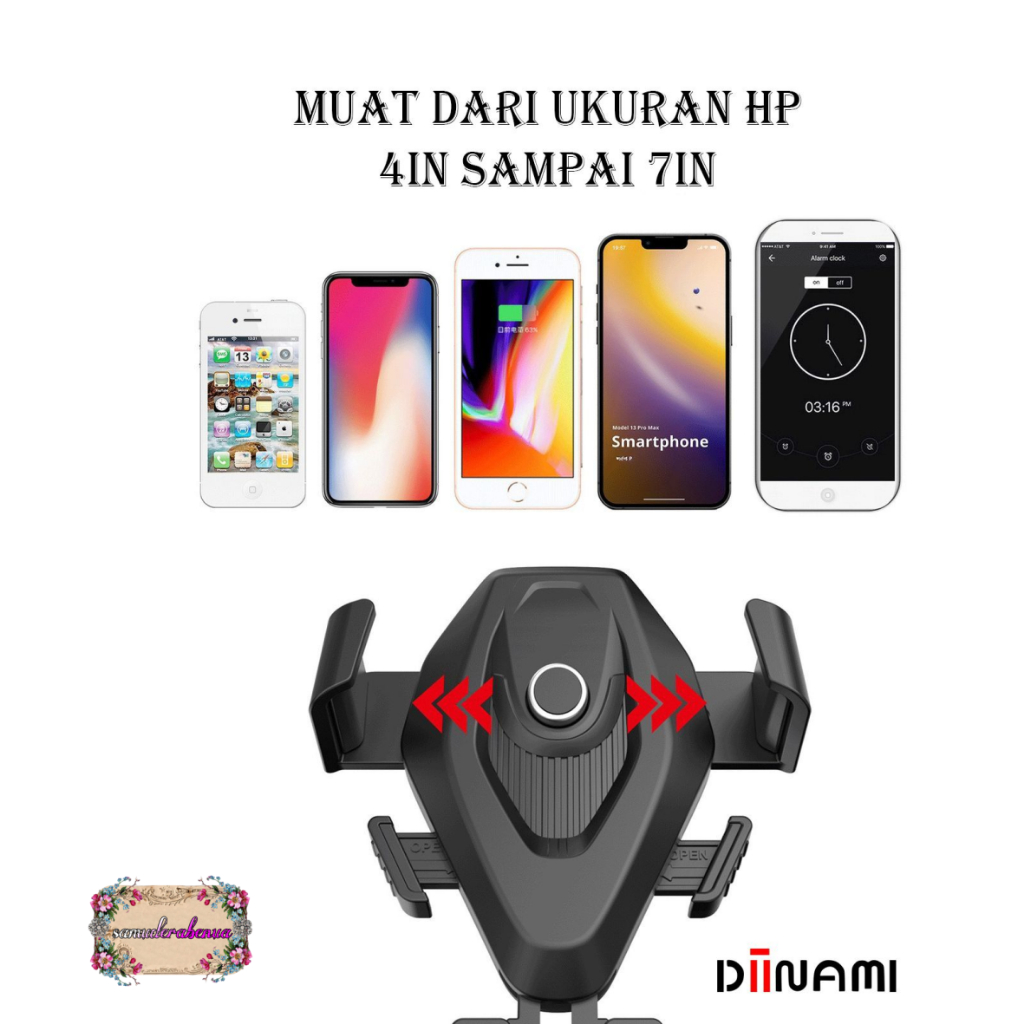 DIINAMI HM-3 Holder hp mobil Dudukan handphone universal original untuk pemasangan di dashboard kaca meja lemari bisa potrait landscape 360 derajat SB5538