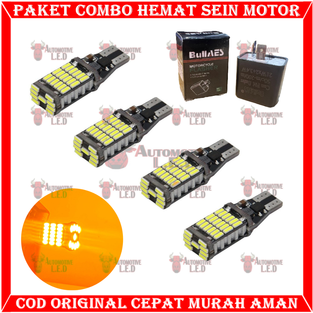 ORIGINAL COMBO PAKET HEMAT LAMPU SEIN MOTOR T15 45 LED FREE FLASHER SEIN | LAMPU SENJA MOTOR LAMPU SEN MOTOR