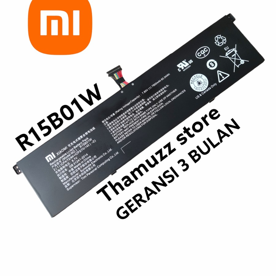 Battery Laptop Notebook Xiaomi Pro 15.6 R15B01W 7.60V 7900mAh 60.04Wh