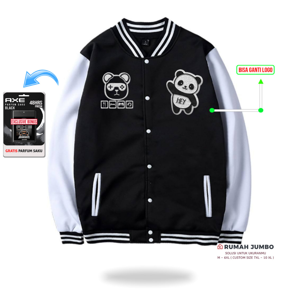 Jaket Bomber Varsity Baseball Panda Game Oversize (M - 6XL) Jaket Custom