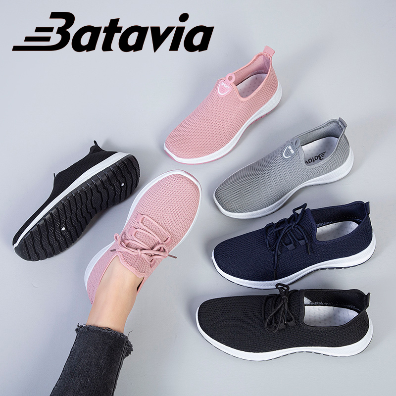 Batavia 2023 baru sepatu impor wanita rajut premium bernapas olahraga bebas biaya kirim  Batavia Shoes Fashion Sneaker  Pink Hitam Grey sekolah korea Onlinemall kanvas P1/P2