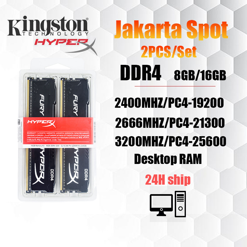 【Jakarta Spot】2pcs/Set 8GB/16GB Kingston Hyperx 2400/2666/3200MHZ Desktop RAM  DDR4 DIMM  memory for PC