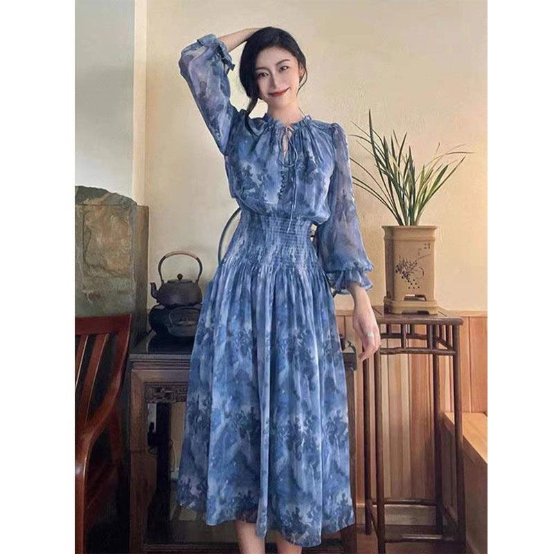 Lonh Skirt Royal Lady Floral Dress Female Eary Spring M477