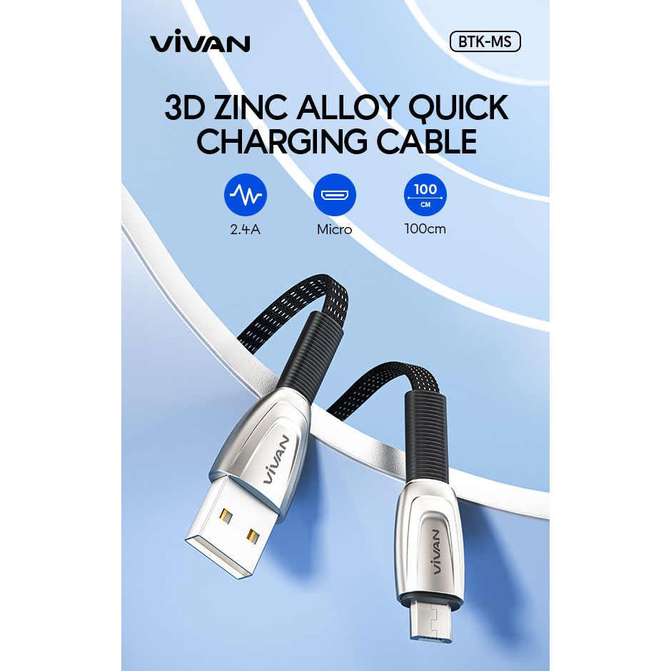 VIVAN Kabel Data Micro BTK-MS / Type C BTK-CS / Iphone BTK-LS  Fast Charging Original 3A - 1M - Garansi Resmi 1 Tahun