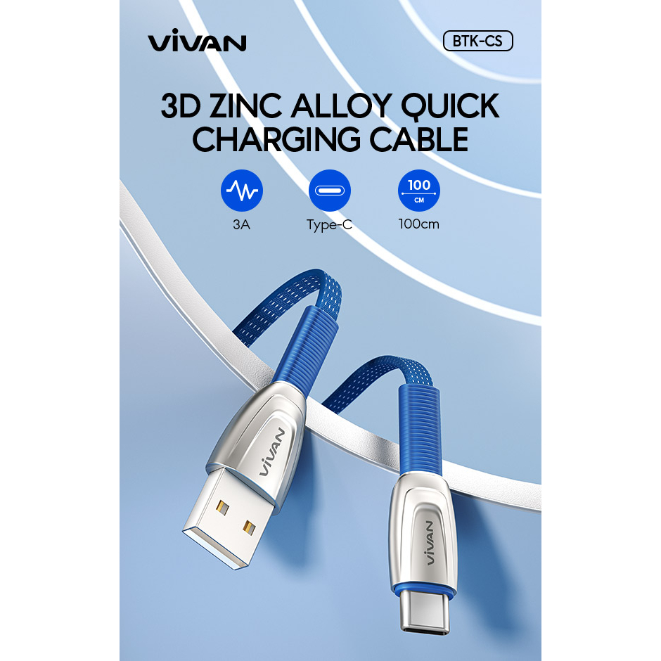 VIVAN Kabel Data Micro BTK-MS / Type C BTK-CS / Iphone BTK-LS  Fast Charging Original 3A - 1M - Garansi Resmi 1 Tahun