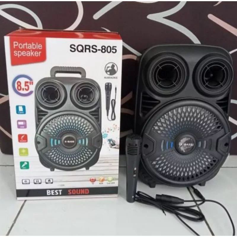 Speaker Bluetooth 8,5Inchi SQRS 885 Bonus 2 Microphone /Speaker Wireless Radio fm/Salon Aktif Super 