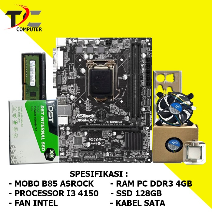 Paket Mobo Onboard B85 LGA 1150 Plus RAM Processor i3 4150 Fan Intel