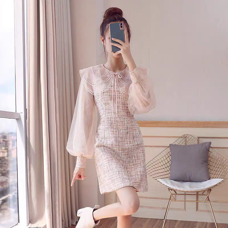 Spring And Autumn Style Ladies Luxury Collar Tweed Dress M478