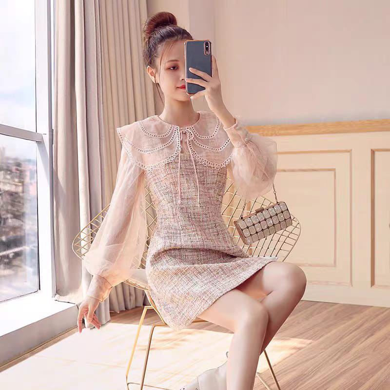 Spring And Autumn Style Ladies Luxury Collar Tweed Dress M478