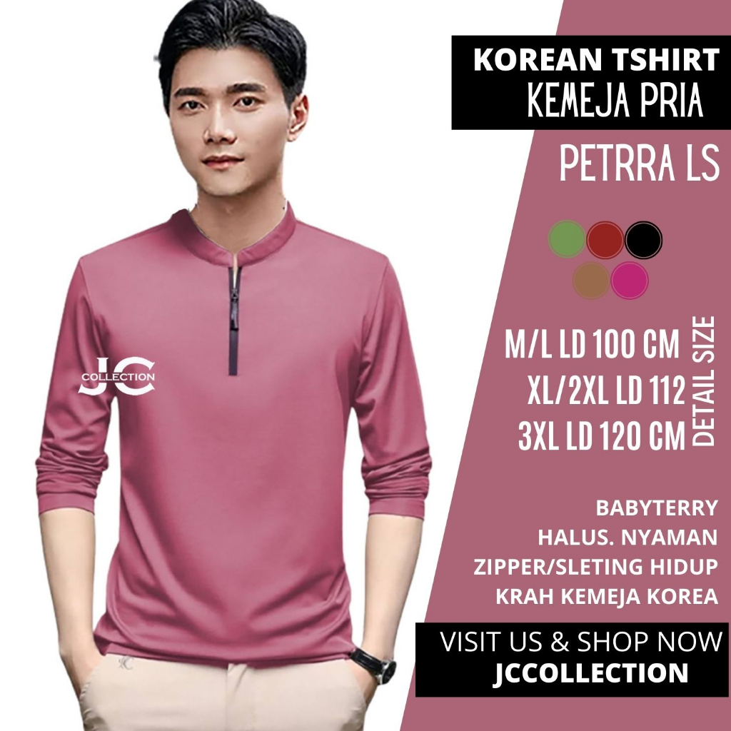 Tshirt kaos Pria Jumbo Lengan panjang Korea Style Variasi Resleting Zipper Pettrra- JCCollections