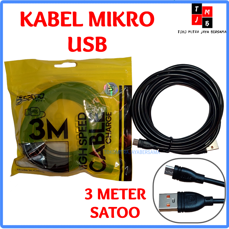 KABEL MICRO USB PANJANG 3METER 5METER 10METER MIKRO USB 3 METER 5 METER 10 METERSATOO 3M 5M 10M