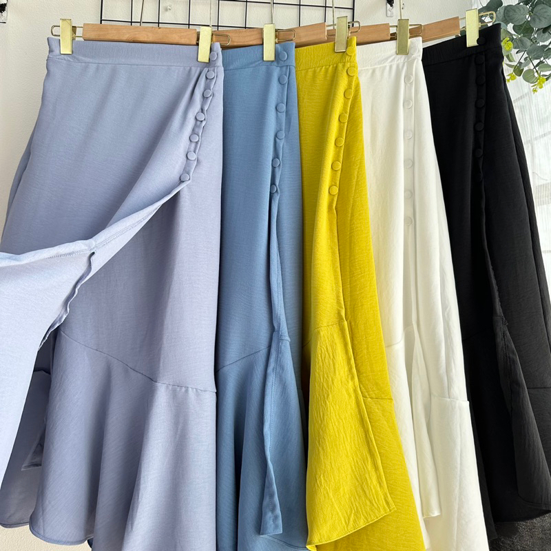 Long skirt korean style / Rok kringkel airflow premium / rok panjang kancing