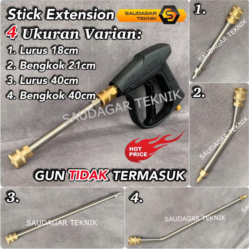 Stick Extension Gun Jet Cleaner Quick Release 1/4 Female Stik Foam Lance Gun Jet Cleaner Sambungan Pipa Quick Release Gun Jet Cleaner Stik Lurus Bengkok 40cm Alat Cuci Kolong Atap Mobil