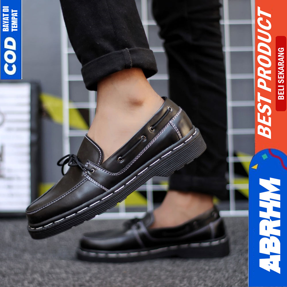 ABRHM Sepatu Loafers Formal Pantofel Docmart Kerja Hitam Pria