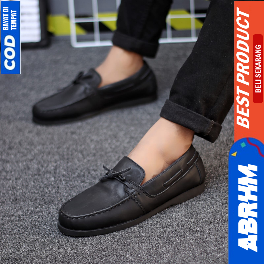 ABRHM Sepatu Formal Pantofel Casual kerja Hitam Pria