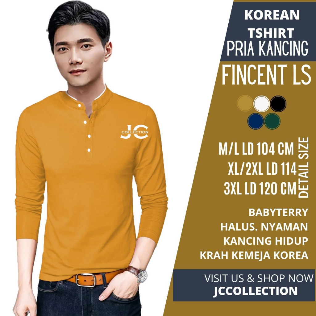 Tshirt Kaos Jumbo Pria / Tshirt Kaos Panjang Pria Gaya Korea Variasi Kancing Fincent - JCCollections