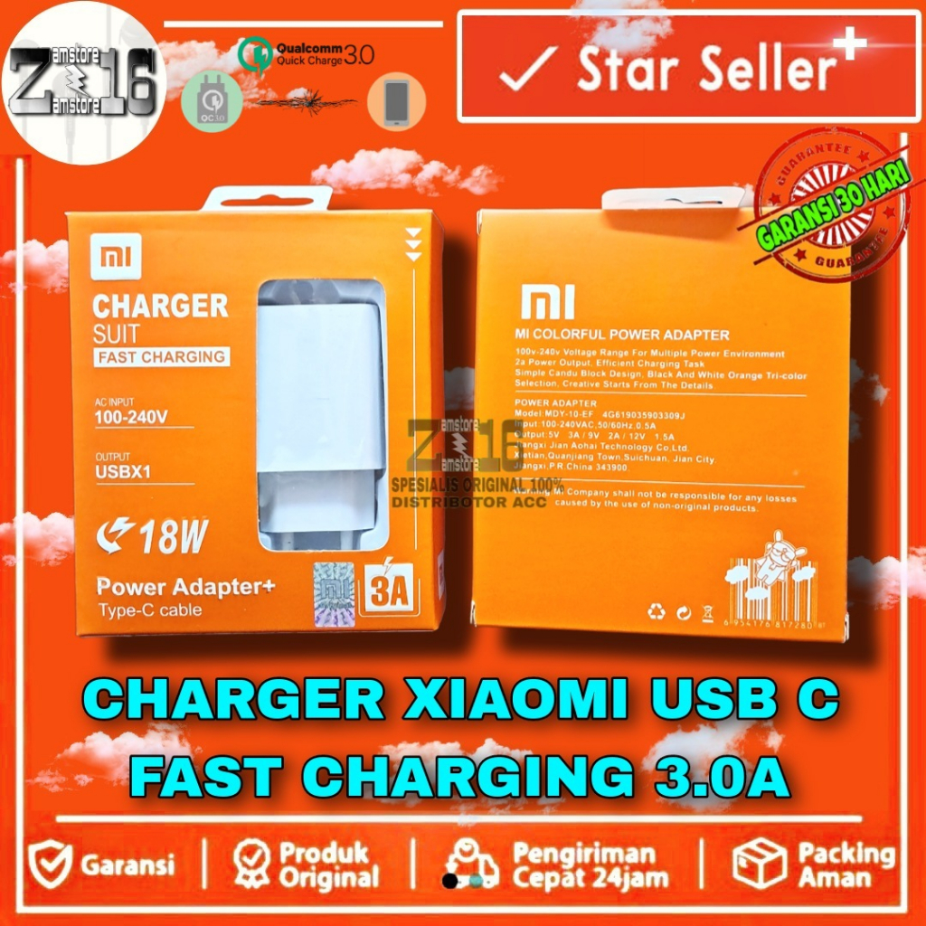 Charger Fast Charging Xiaomi 3A Ori 100% Type C MDY 10 EF Casan 5V=2.5A | 9V=2A | 12V=1.5A