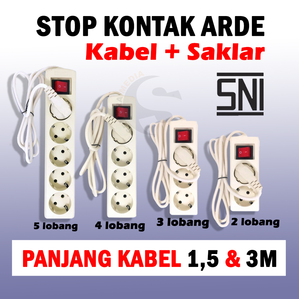 STOP KONTAK ARDE + KABEL /COLOKAN LISTRIK  PANJANG KABEL 1,5 - 3 METER