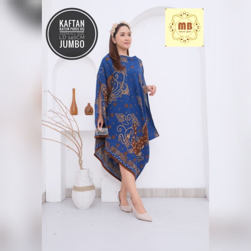 kaftan batik warna biru batik kondangan wanita katun paris all size