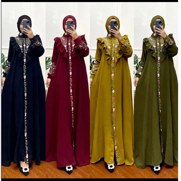 GAMIS WANITA TERBARU BELVINA DRESS BAHAN CRINKLE MIX BORDIR  LD 100 - 120 CM PB 138 PJ TANGGAN 55 CM UKURAN M L XL XXL PAKAIAN MUSLIM WANITA / GAMIS WANITA TERBARU 2023 KEKINIAN / DRESS CRINKLE PREMIUM / MAXY DRESS WANITA JUMBO