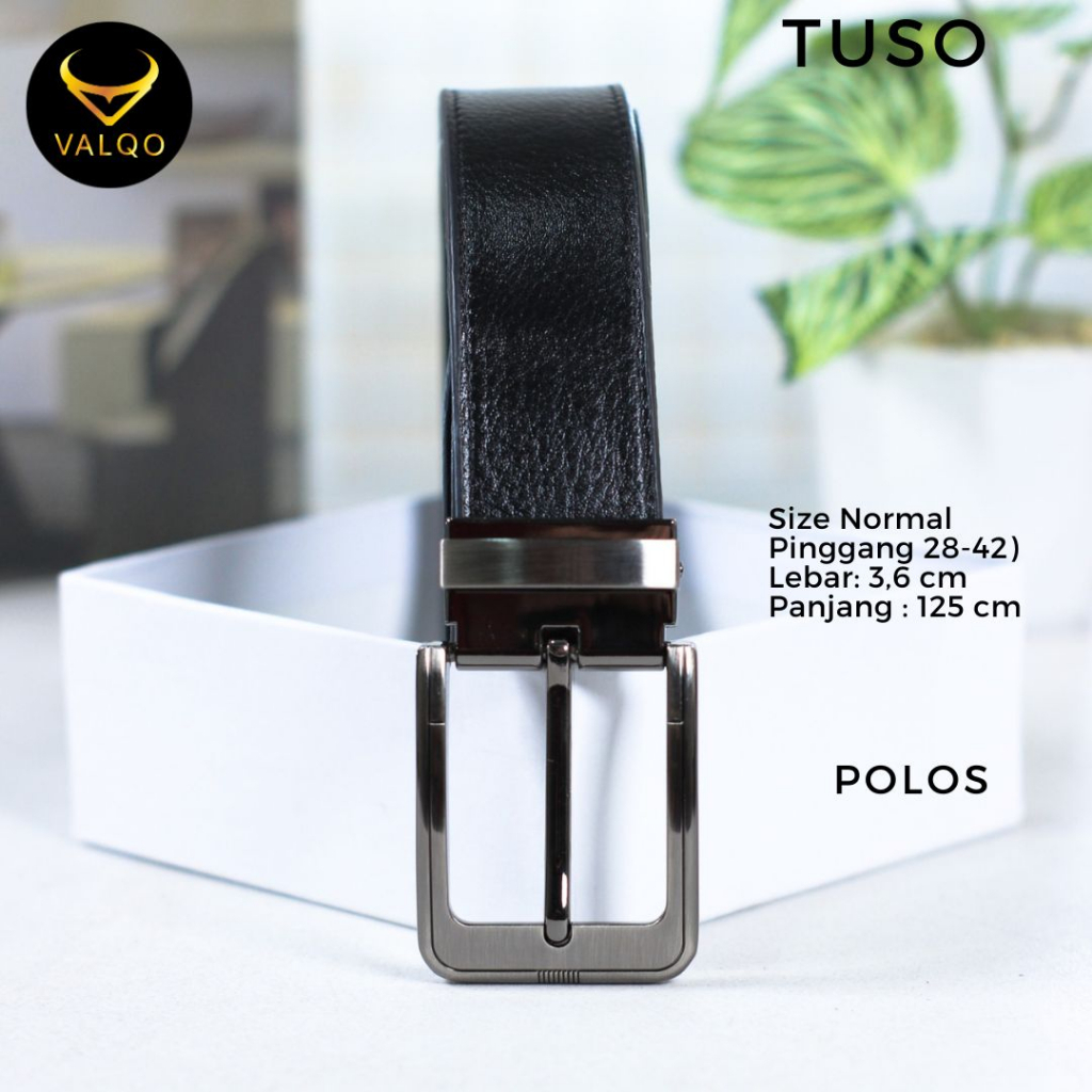 [VALQO] TUSO Hitam Ikat Pinggang Kulit Sabuk kulit sapi Pria Gesper Tusuk Normal 125 cm dan Besar Big Size 150 cm