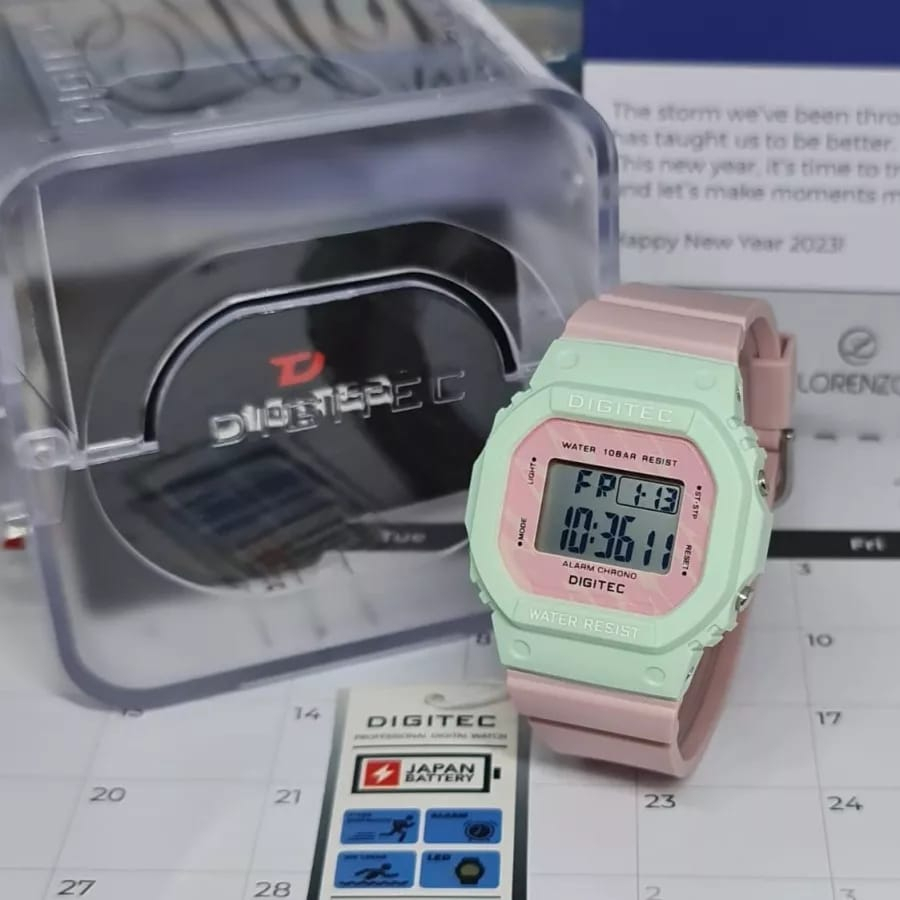 [COD] Jam Tangan Digital Digitec Original Wanita Rubber Strap Case Segi Water Resistant