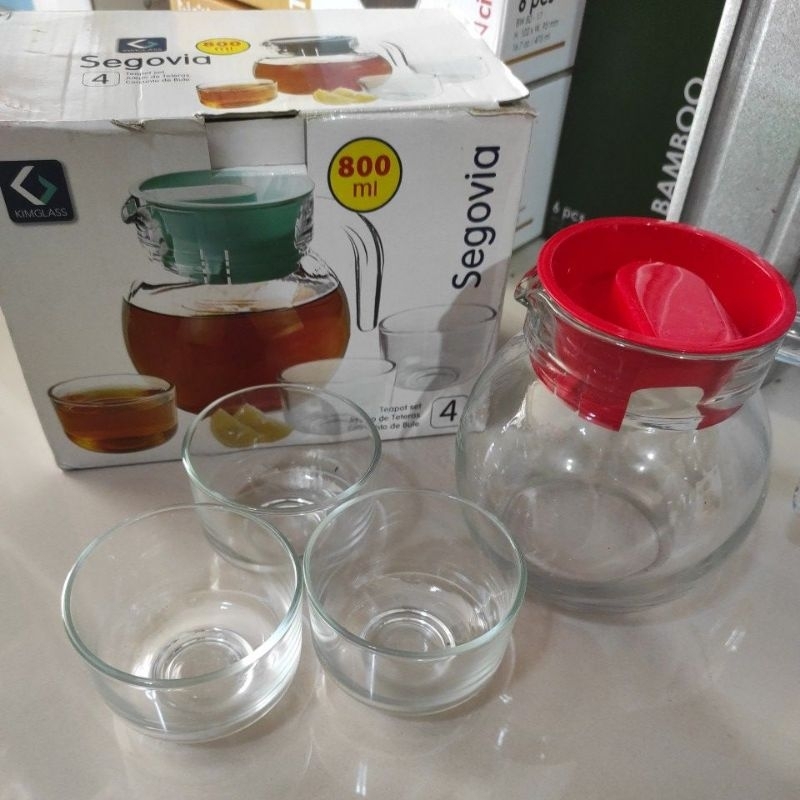 Pitcher Set Bulat / Drink Set Kimglass isi 4 pcs/Teko Bulat dan gelas segovia