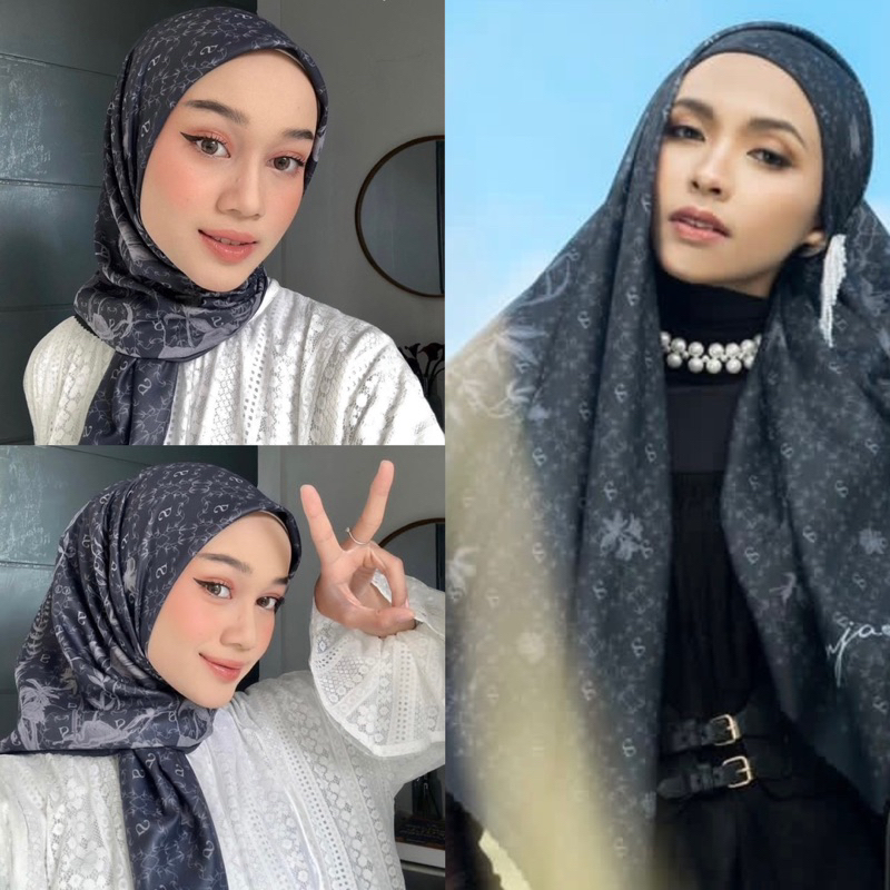 HIJAB SEGIEMPAT VOAL MOTIF LASERCUT / Hijab benaya hitam