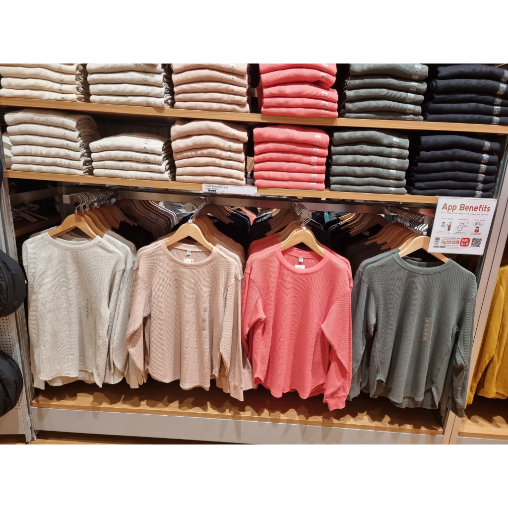 Blouse Waffle Wanita Uniqlo Lengan Panjang