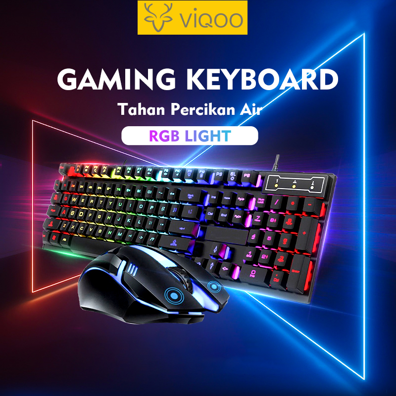 【COD】Viqoo Keyboard Dan Mouse LED Keyboard PC Komputer LDKAI 832 RGB Mechanical Gaming Dengan Kabel - G14