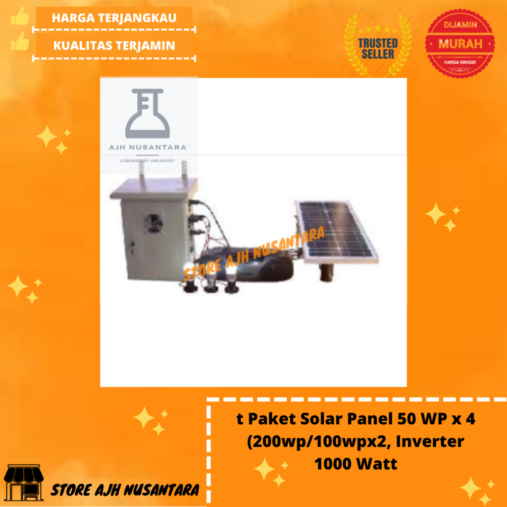 ECO Paket Solar Panel 50 WP x 4 (200wp/100wpx2, Inverter 1000 Watt // Ready Stok