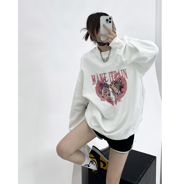 sweter wanita kekinian vintage cartoon graffiti print sweter basic lengan panjang sweater korean style