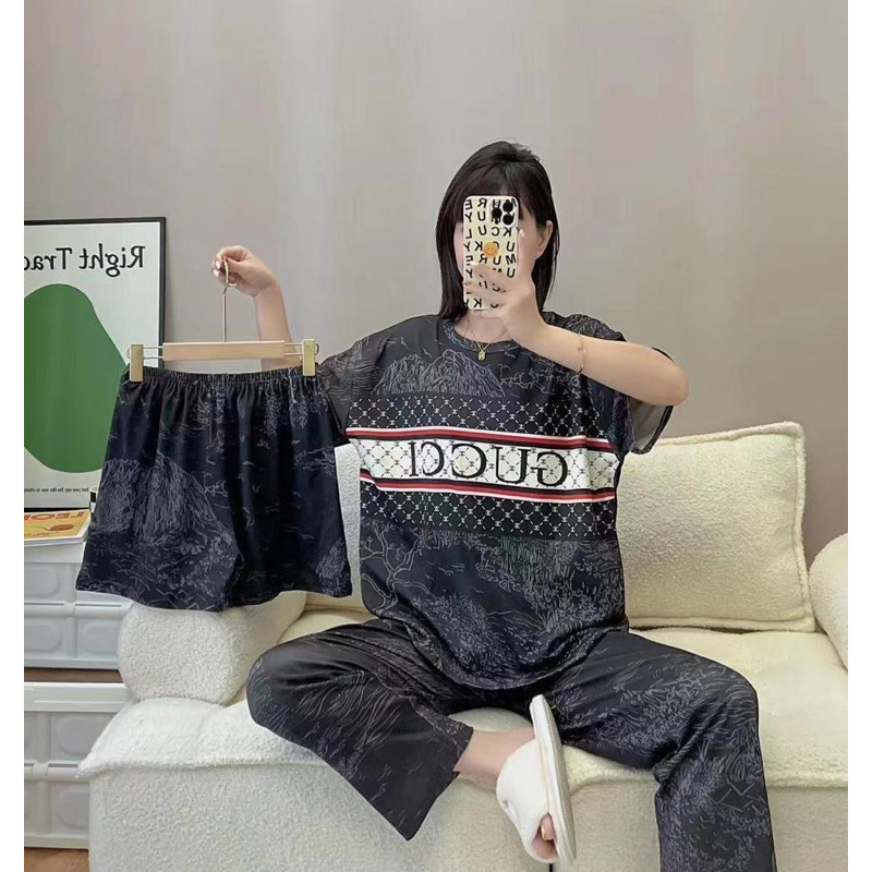 Piyama 3in1 baju tidur wanita import spandek comic