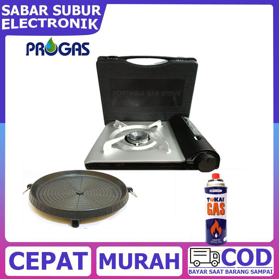 Paket Barbeque Set Kompor Portable Progas Slim+Bulgogi Bulat+Gas