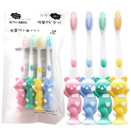 Sikat Gigi Anak 1 SET 4 PCS Extra Soft Tavel Toothbrush Double Care Sikat Gigi Halus &amp; Lembut Karakter Beruang Import Murah