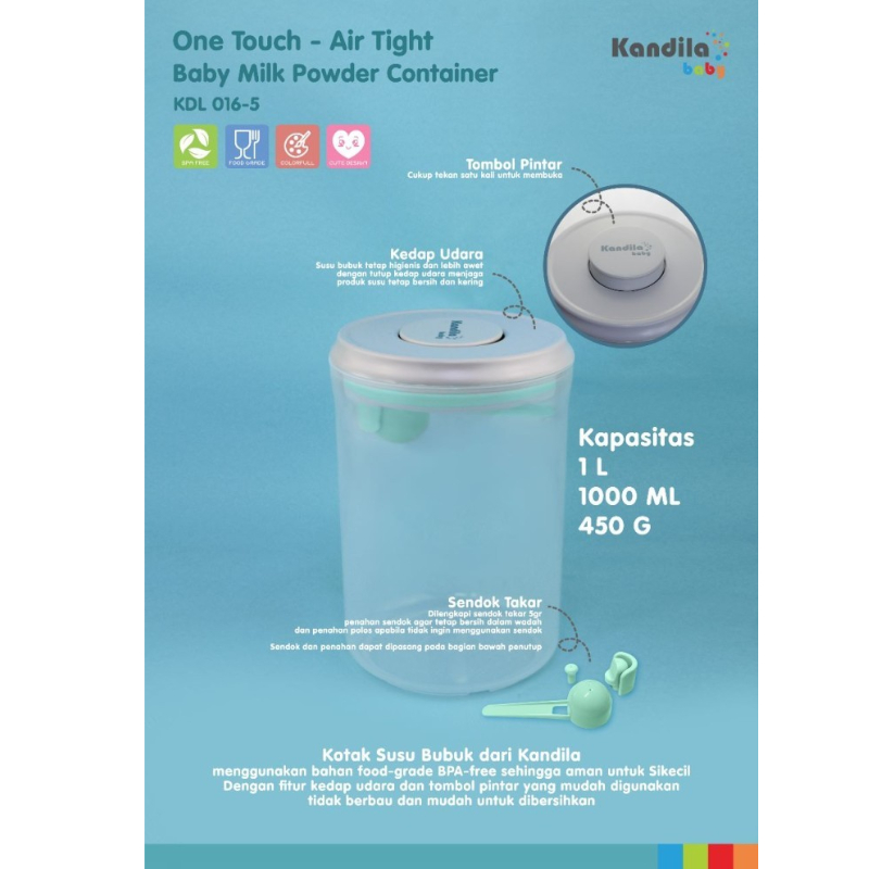 Kandila Baby One Touch Air Tight Milk Powder Container 1 Ltr KDL016-5 Tempat Susu Bubuk Bayi 1000ml