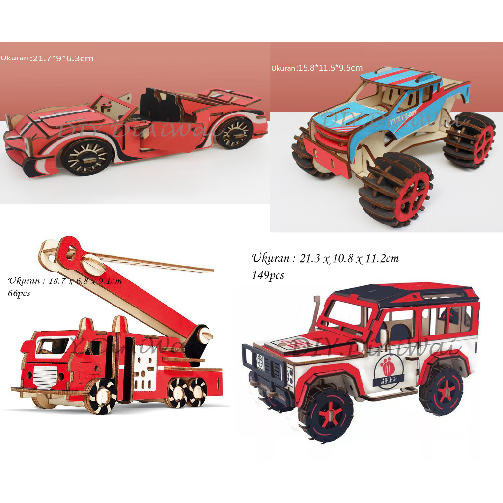 Puzzle 3D DIY bahan kayu model CAR/Mobil-mobilan JEEP mainan puzzle edukasi anak (kado &amp; pajangan)