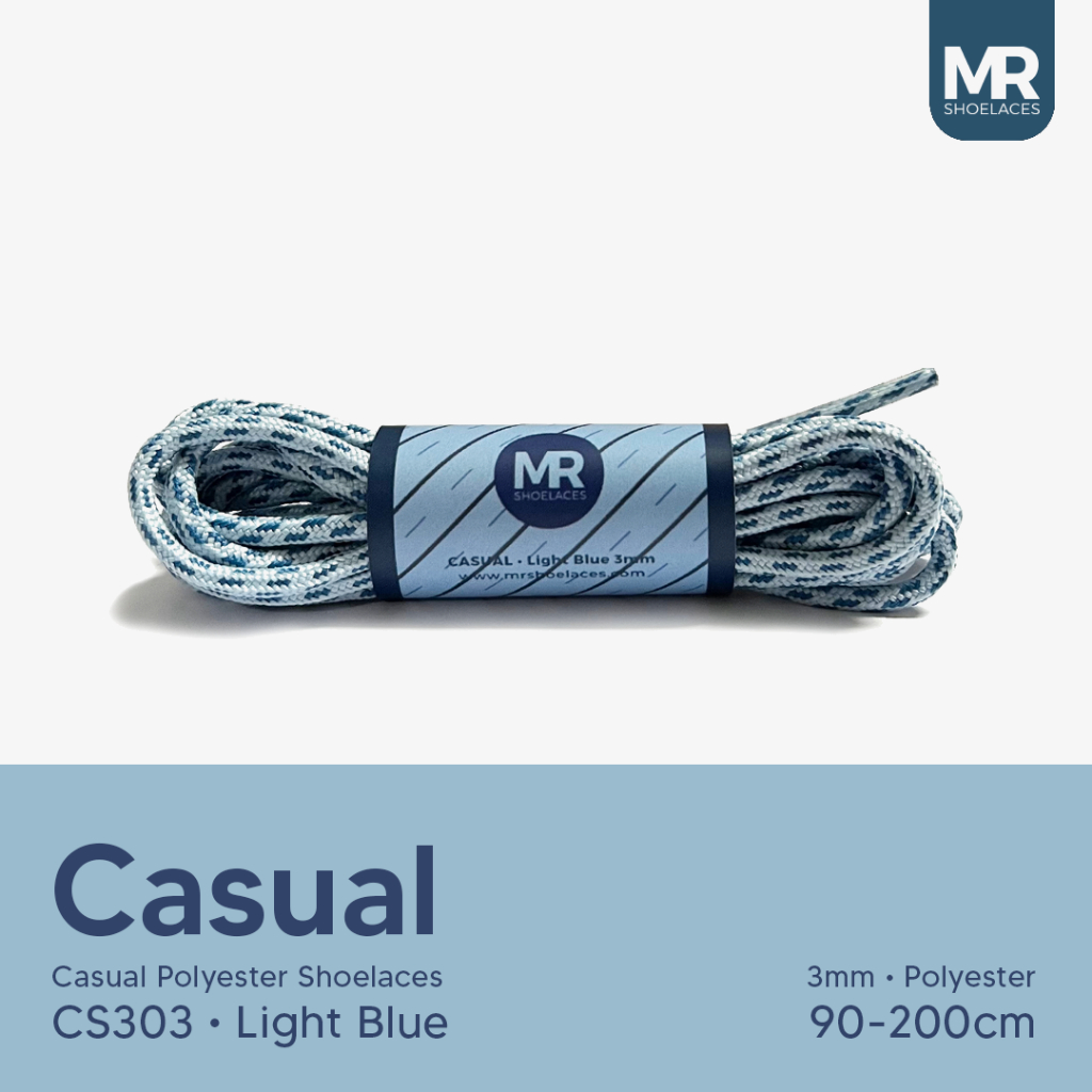 MR Shoelaces CS302 Light Blue (Biru Muda) Polyester Casual Tali Sepatu Bulat 3mm With Metal Aglet Dark Grey