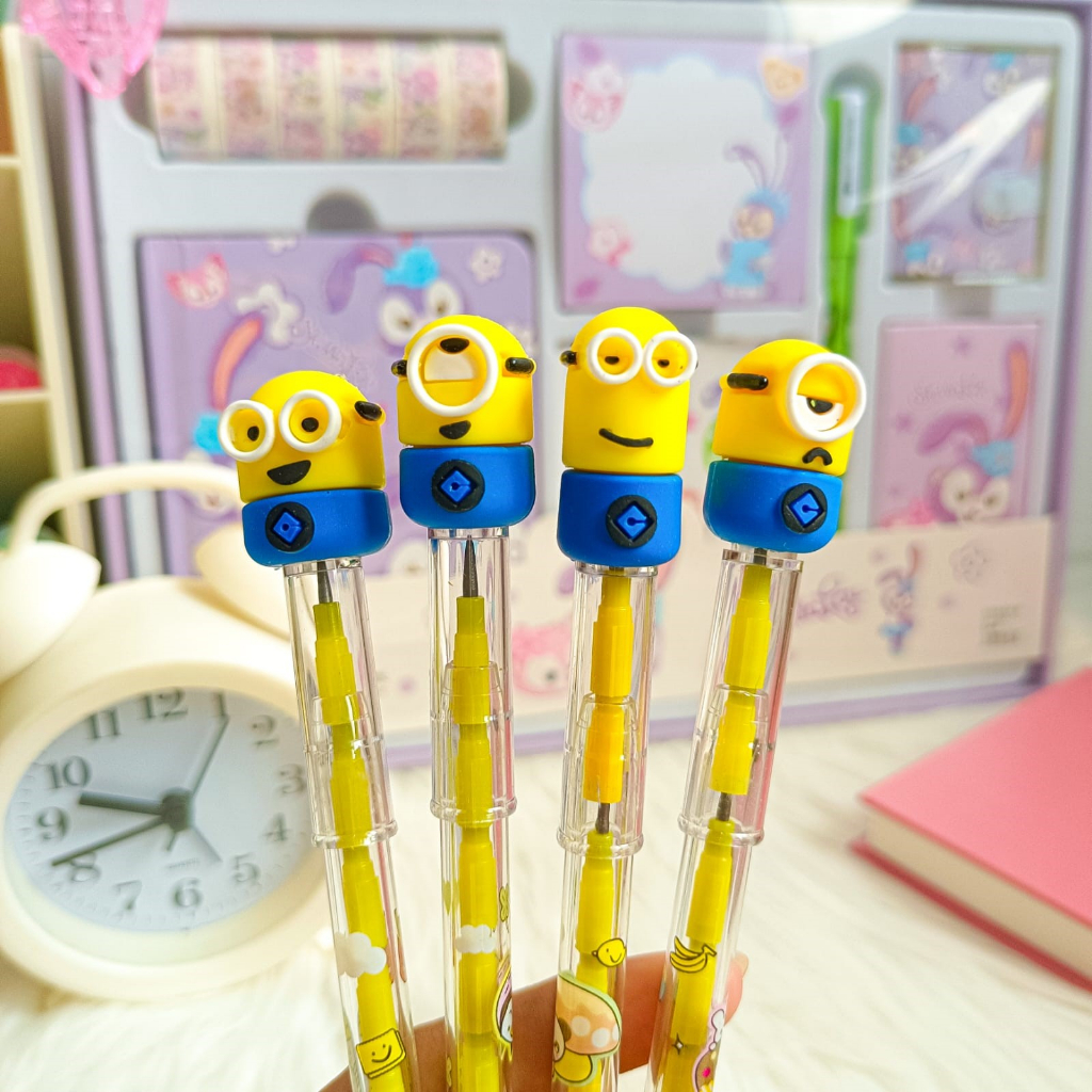 &quot;SELUSIN PENSIL SUSUN MINION ISI 12 PCS PENCIL PELURU BENSIA REFILL ORIGINAL UNTUK UJIAN ALAT TULIS SEKOLAH  KARAKTER UNIK LUCU MURAH COD&quot;