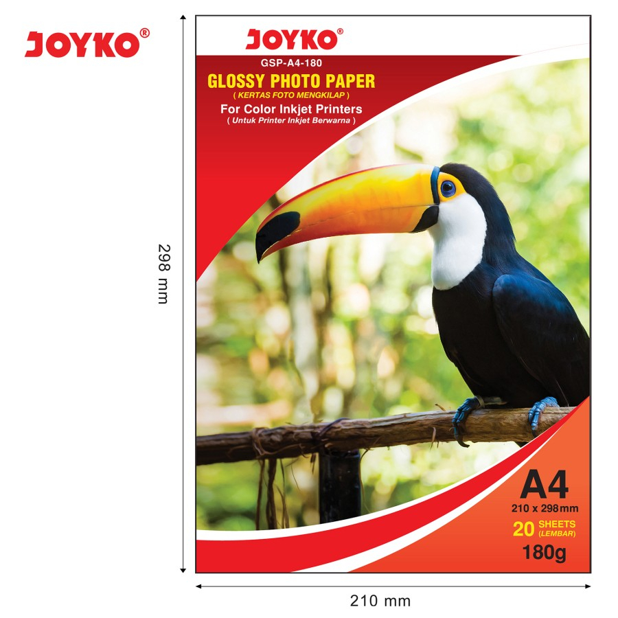 

JOYKO Glossy Photo Paper / Kertas Foto Mengkilap A4 180gr 20 Lembar