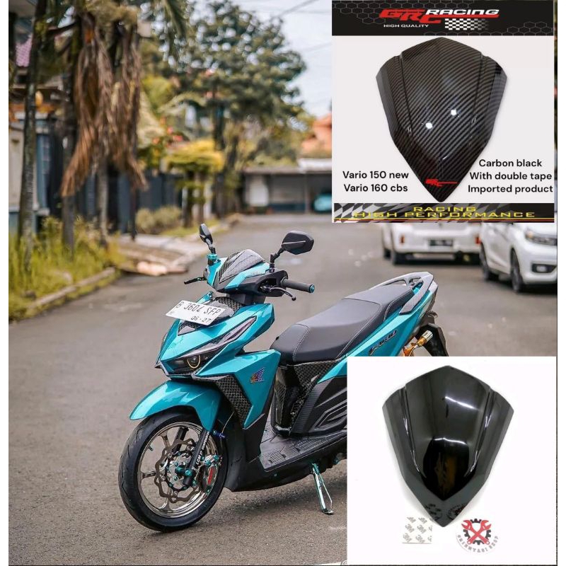 Visor variasi vario 125 150 old led vario 160 new esp bahan anti pecah warna hitam &amp; carbon celup free lem 3m dobel tape perekat